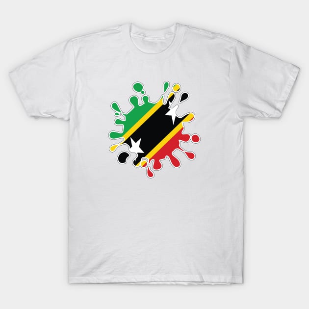 St Kitts and Nevis National Flag Paint Splash T-Shirt by IslandConcepts